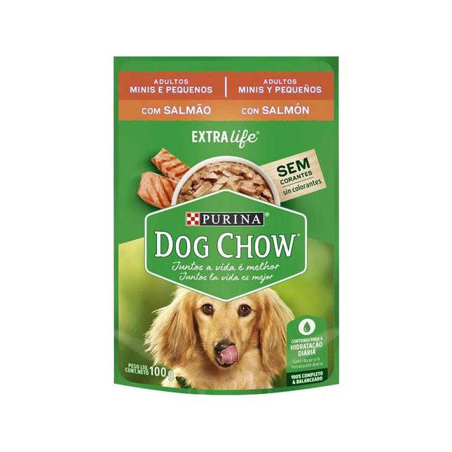 DOG CHOW SACHE ADULTOS EXTRA LIFE MIN/PEQ SALMAO 100G