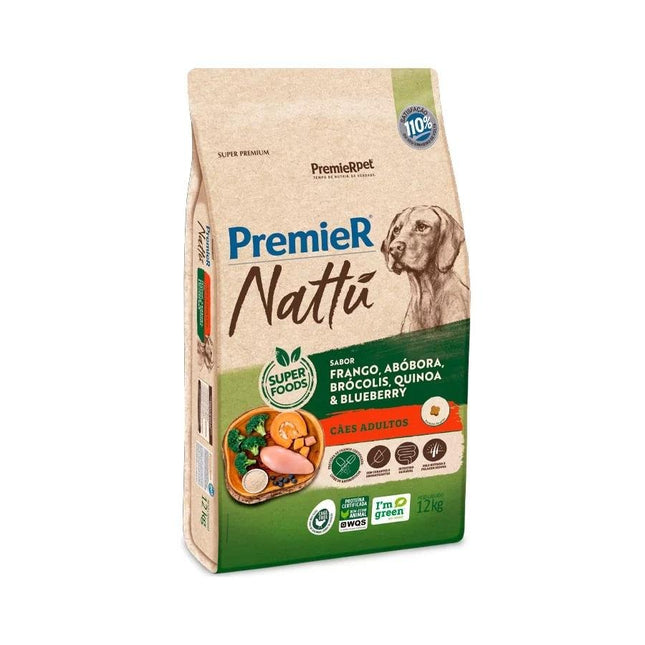 PREMIER NATTU CAES ADULTOS FRA/ABO/BRO/QUI/BLU 12KG