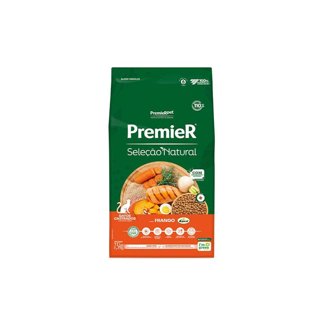 PREMIER SEL. NAT. GATOS ADULTOS CASTRADOS FRANGO 7,5KG