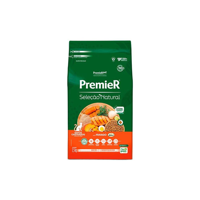 PREMIER SEL. NAT. GATOS ADULTOS CASTRADOS FRANGO 1,5KG