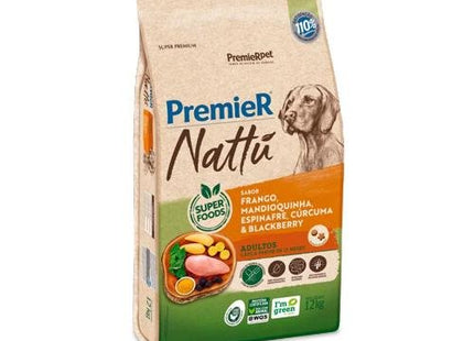 PREMIER NATTU CAES ADULTOS FRAN/MAND/ESPI/CUR/BLACK 12KG