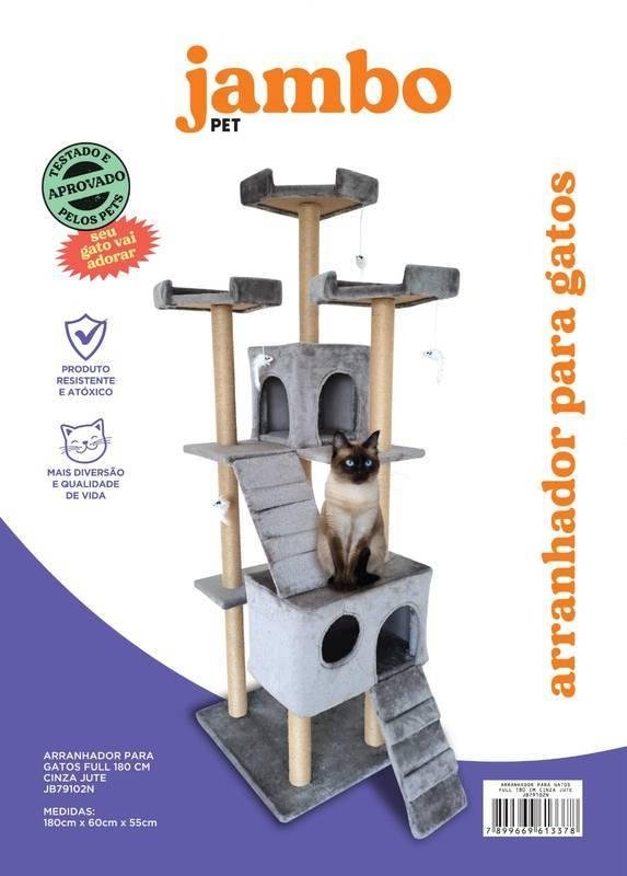 JAMBO ARRANHADOR PARA GATOS FULL 180CM CINZA JUTA
