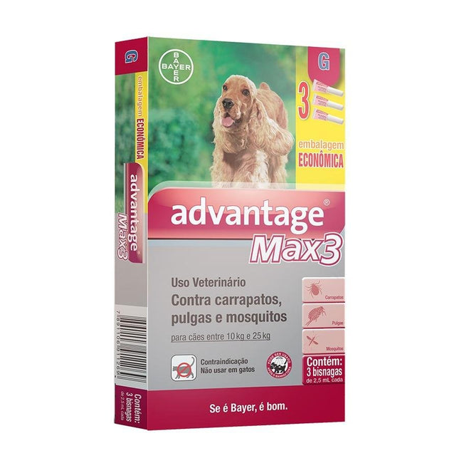 ELANCO ADVANTAGE MAX-3 2,5ML CAES 10 A 25KG (LEVE 3 PAGUE 2)