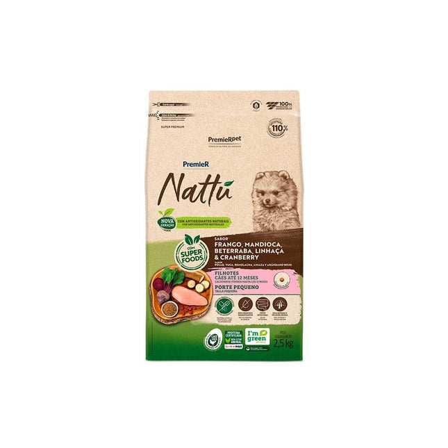 PREMIER NATTU CAES FILHOTES PORTE PEQ. FRA/MAN/BET/LIN/CRA 2,5KG