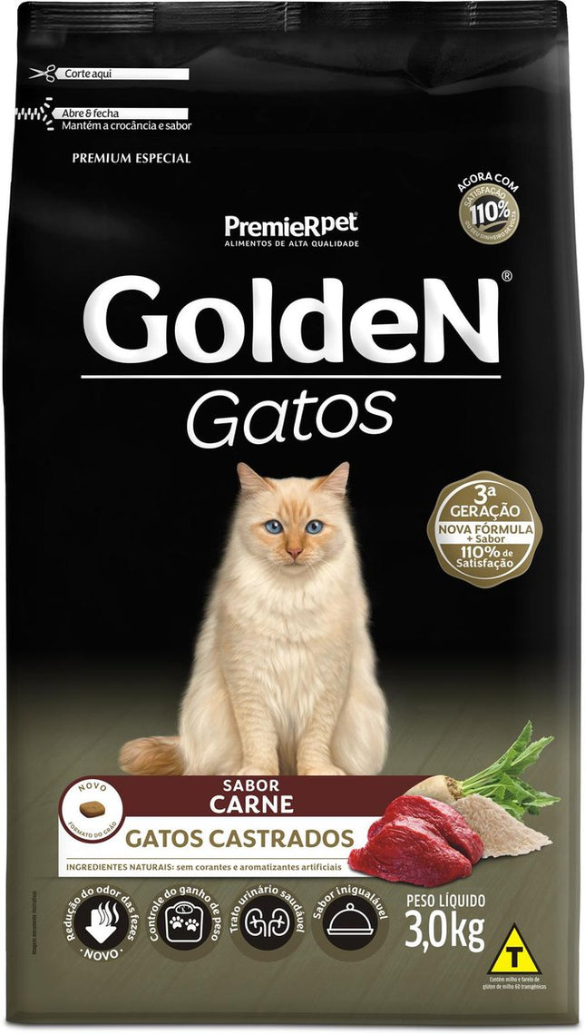 GOLDEN GATOS ADULTOS CASTRADOS CARNE 3KG
