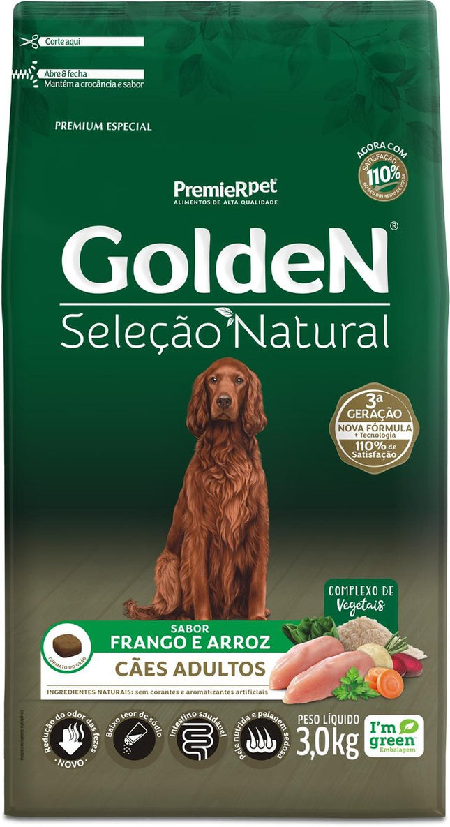 GOLDEN SEL. NAT. CAES ADULTOS FRANGO/ARROZ 3KG