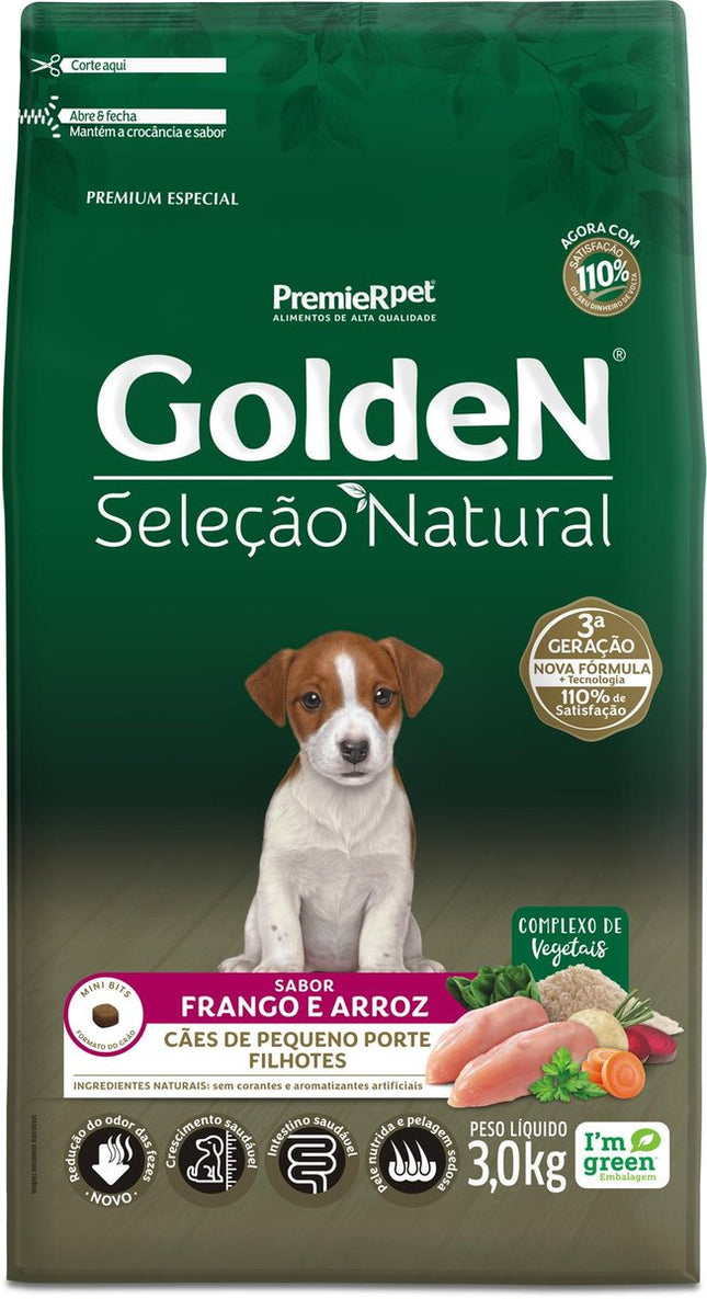 GOLDEN SEL. NAT. CAES FILHOTES PORTE PEQ. FRANGO/ARROZ 3KG