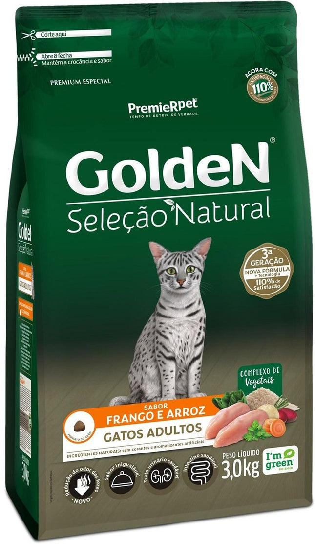 GOLDEN SEL. NAT. GATOS ADULTOS FRANGO/ARROZ 3KG