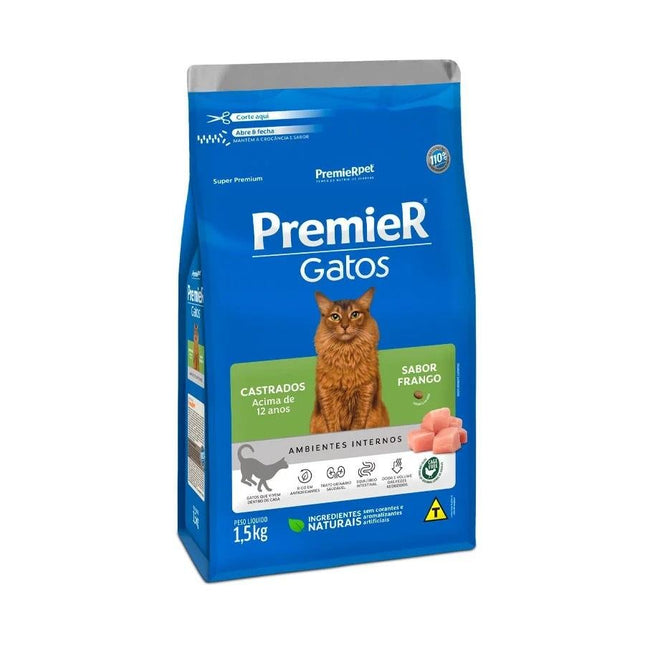 PREMIER GATOS ADULTOS CAST. MAIS 12 ANOS FRANGO 1,5KG