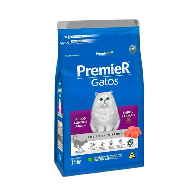 PREMIER GATOS ADULTOS PELOS LONGOS SALMAO 1,5KG