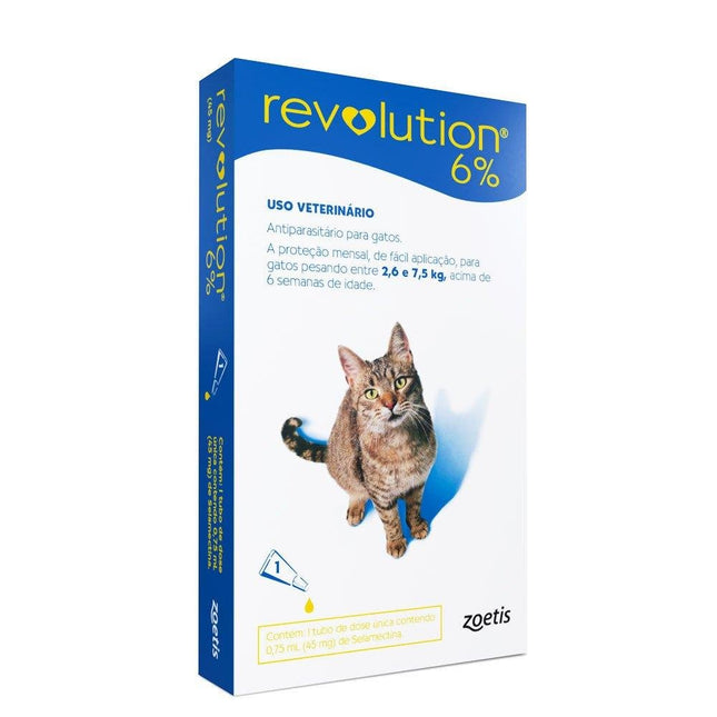 ZOETIS REVOLUTION 6% GATOS 2,6 A 7,5KG - 1 UN