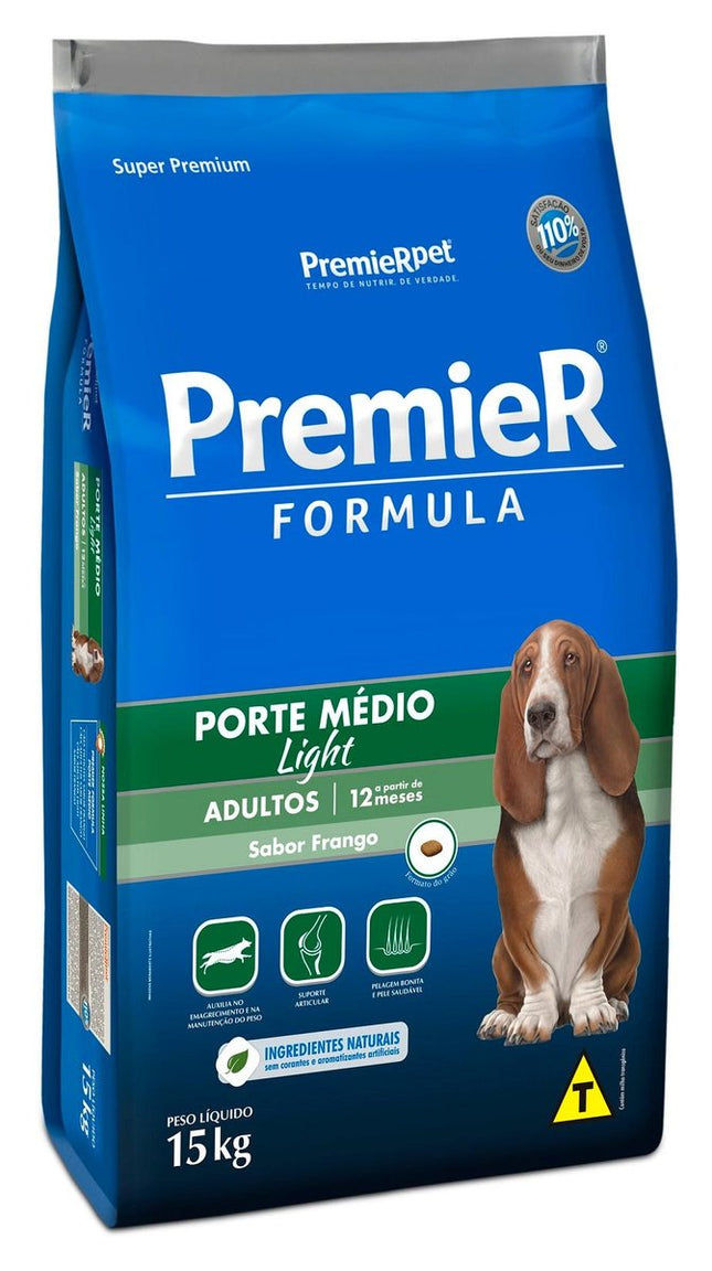 PREMIER PORTE MEDIO ADULTOS LIGHT FRANGO 15KG