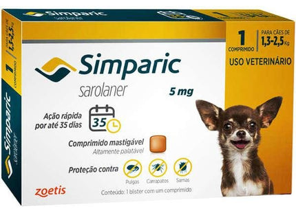 ZOETIS SIMPARIC CAES 1,3 A 2,5KG 5MG - 1 COMPRIMIDO