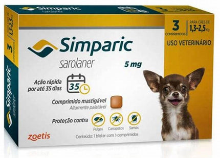 ZOETIS SIMPARIC CAES 1,3 A 2,5KG 5MG - 3 COMPRIMIDOS