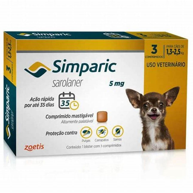 ZOETIS SIMPARIC CAES 1,3 A 2,5KG 5MG - 3 COMPRIMIDOS