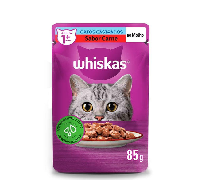 WHISKAS SACHE CASTRADOS CARNE AO MOLHO 85G