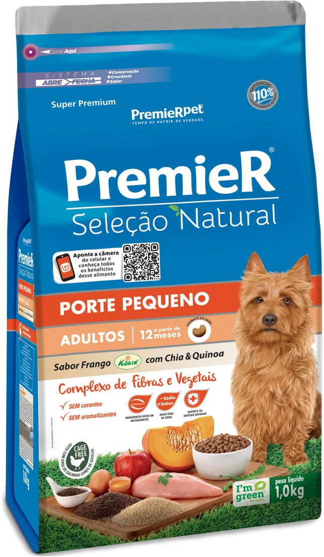 PREMIER SEL. NAT. CAES ADULTOS PORTE PEQ. FRA/CHI/QUI 1KG